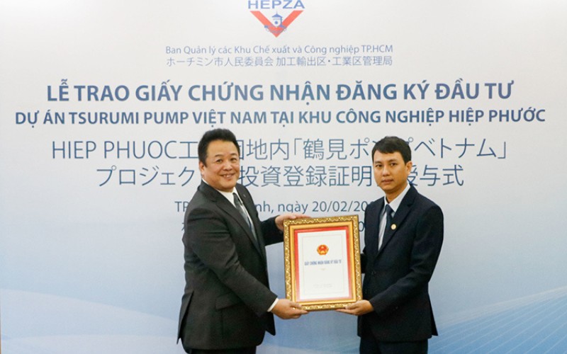 Hình Ảnh Lễ Trao Giấy Chứng Nhận Đầu Tư Cho Tsurumi Pump | Khu Công Nghiệp Hiệp Phước