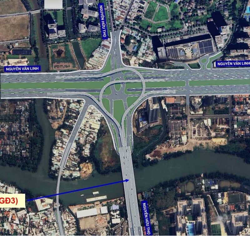 Nút giao Nguyễn Văn Linh hiện có 2 hầm chui và sẽ được đầu tư thêm cầu vượt để đồng bộ